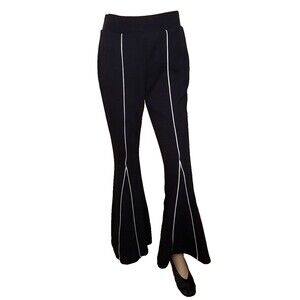 Victor Glemaud Women's Knit High-Rise Flare Pants Black White Accents Small  T47